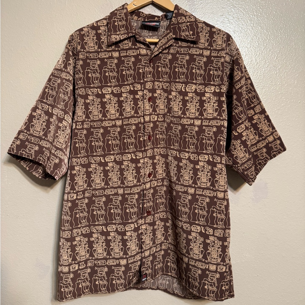 Men's Brown Graphic Button Down Shirt